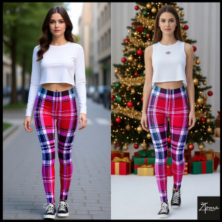 Legging Vermelho Vibrante Rosa Aqua Xadrez Moderno