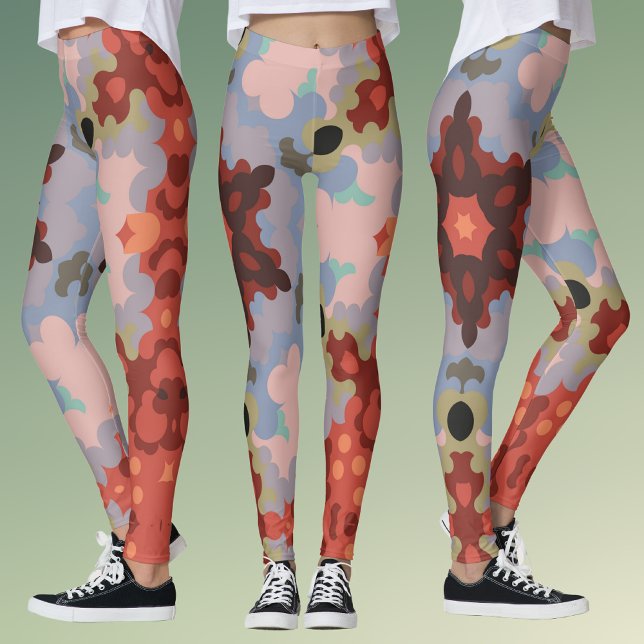 Legging Vermelhos Azul e Vermelho da Flor de Mandala (Criador carregado)
