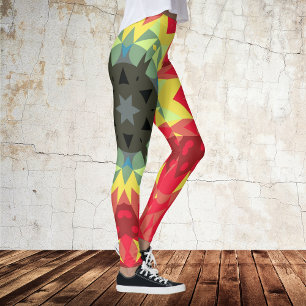 Legging Vermelhos e Amarelos da Flor Mandala Retroativa