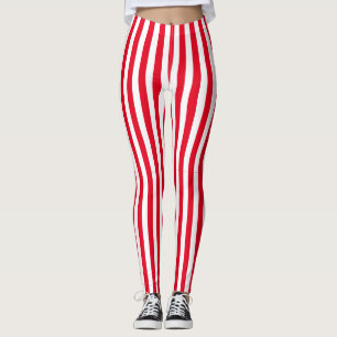 Legging Verticais Verticais Clássicos, Vermelho e Branco