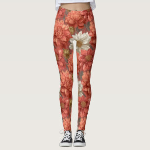 Legging Vestuário Ativo para Mulheres com Flores de Dahlia