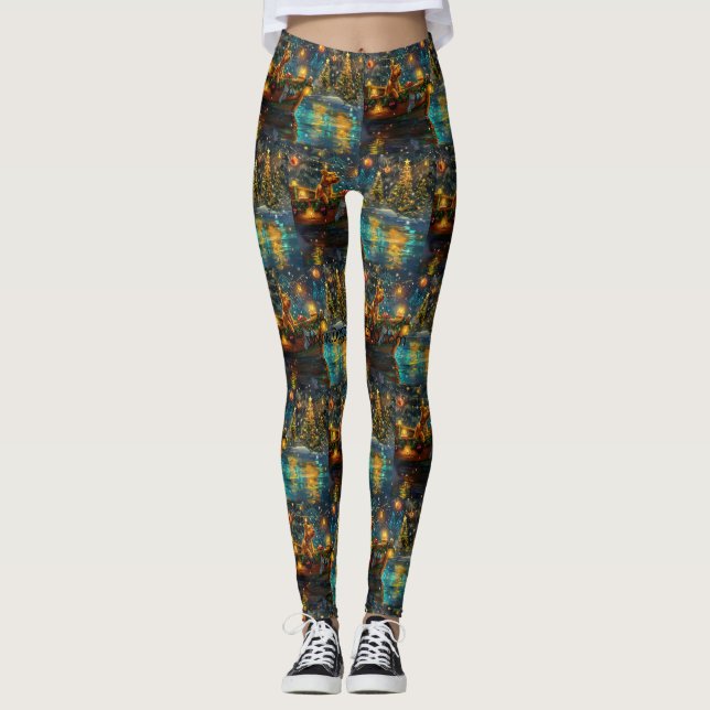 Legging Viagem Festiva de Natal de Airedale (Frente)