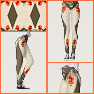 Legging Víblias tropicais do Flor de Hibiscus