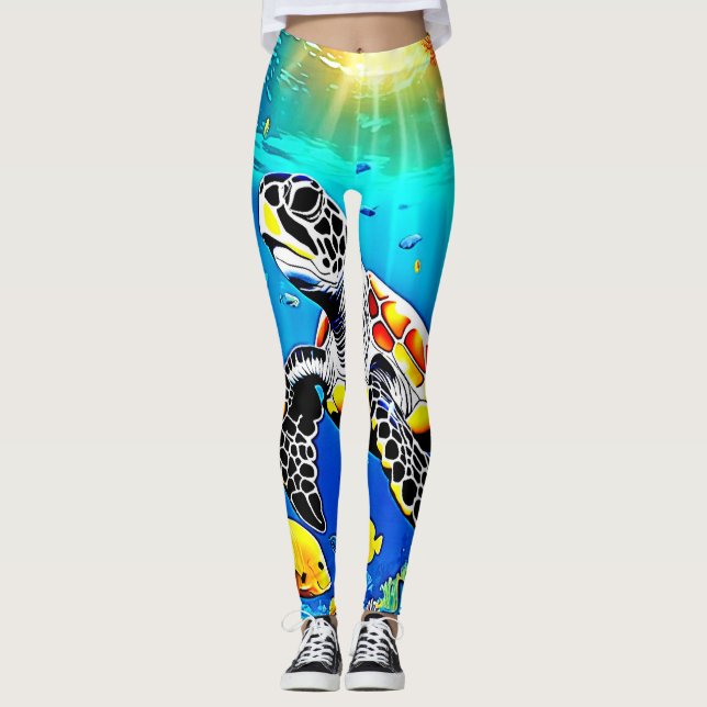 Legging Vibração - Vida dos recifes de tartaruga (Frente)