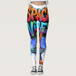 Legging Vibrações Espaciais Design de Rua de Música de DJ
