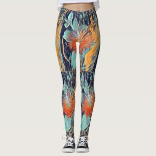 Legging Vibrant Abstrato Art Gerbera Floral Multicolor