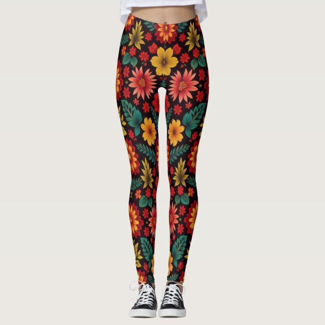 Legging Vibrant Bloom Folkloric All-Over Impressão (Frente)
