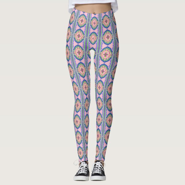 Legging Vibrant Bloom Kaleidoscope: Pink & Emerald Mandala (Frente)