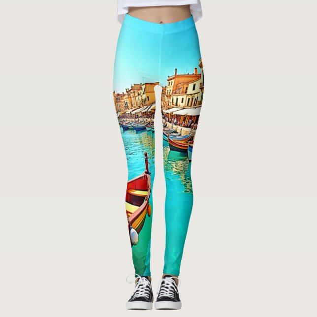 Legging Vibrant Mediterranean Port Life Design (Frente)