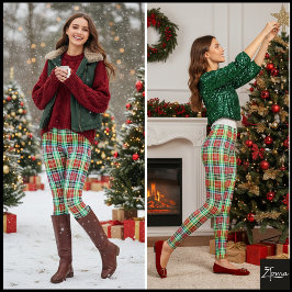 Legging Vibrant Multicolor Dense Tartan Plaid Check