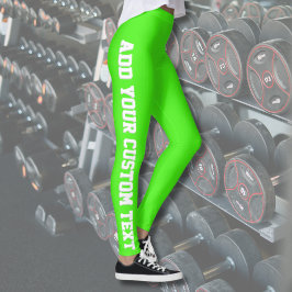 Legging Vibrant Neon Green Custom Text Vertical