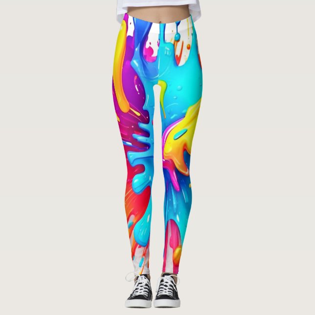 Legging Vibrant Neon Paint Splash Art (Frente)
