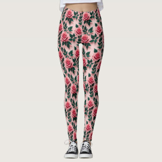 Legging Vibrant Red Roses With Dark Green Leaves 