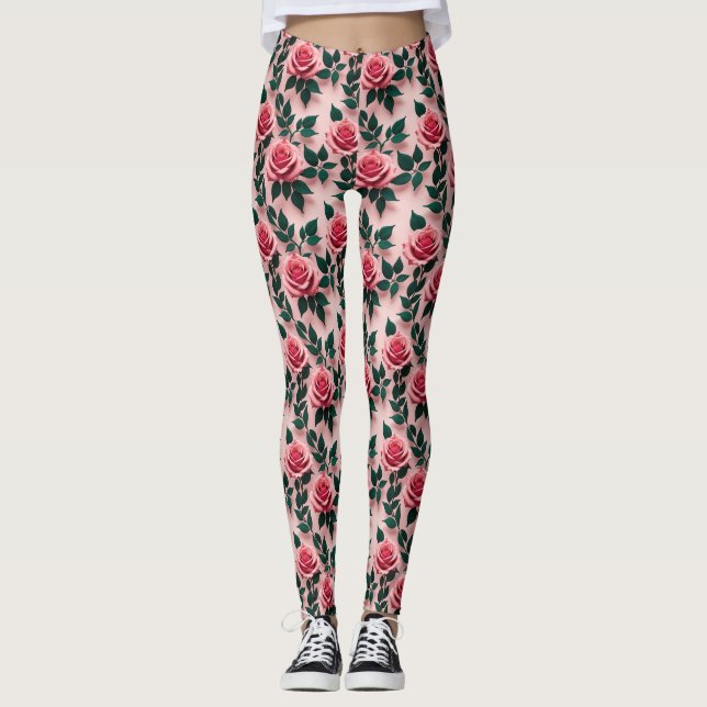 Legging Vibrant Red Roses With Dark Green Leaves  (Frente)