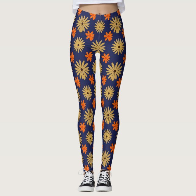 Legging Vibrant Retro Daisy Floral Seamless Pattern Leggin (Frente)