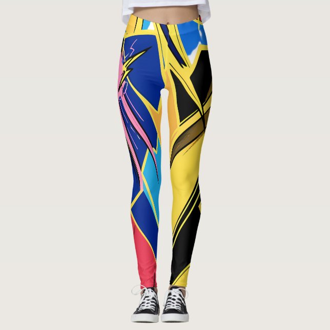 Legging Vibrant Stylized Portrait with Abstract Elements (Frente)