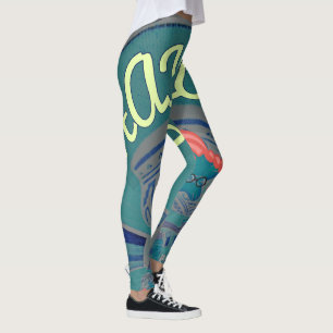 Legging Vibrante Calidoscópio Geométrico Azul e Verde