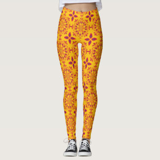 Legging Vibrante Mandala Geométrico Magenta e Laranja
