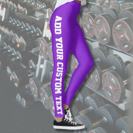 Legging Vibrante Roxo Ousado Texto Personalizado Vertical