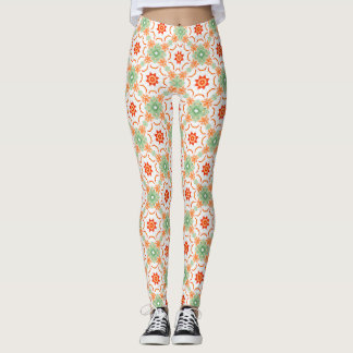 Legging Vibrante Verde e Terracota Padrão Floral em Diaman