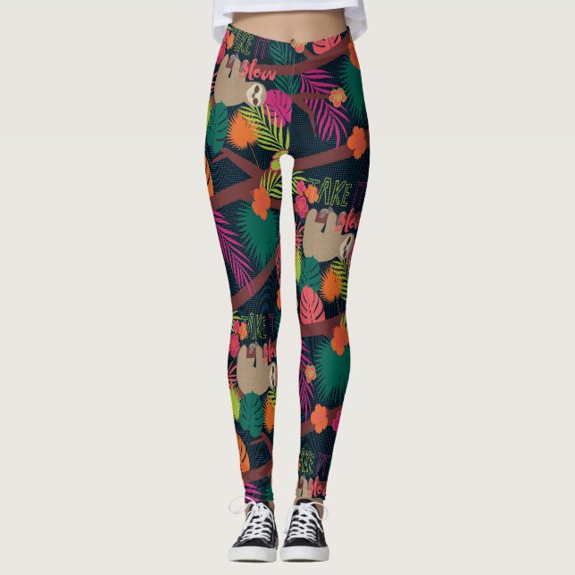 Legging Vida da preguiça - tome-lhe o teste padrão lento (Frente)