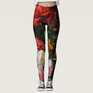 Legging Vida Estática com Flores num Vaso de Vidro