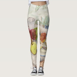Legging Vida estática da pintura de fruta e vinho