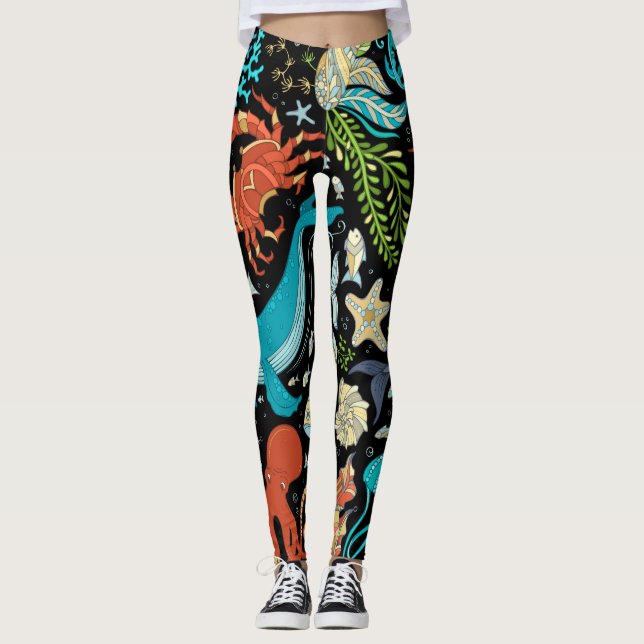 Legging Vida marinha selvagem: vindima colorido. (Frente)