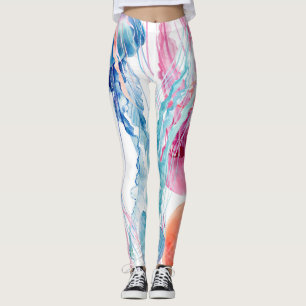 Legging Vida no Mar de Aquarela: Bolhas e medusas