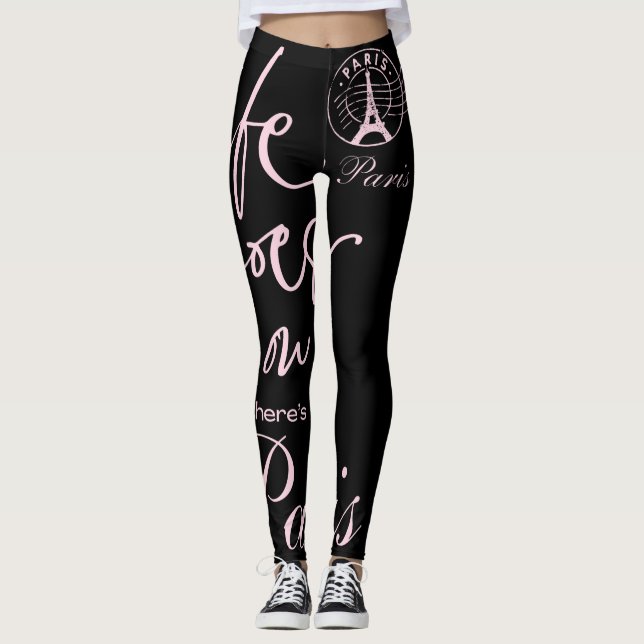 Legging Vida parisiense rosa e preta continua tema parisie (Frente)