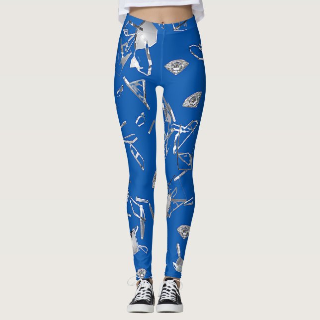 Legging Vidro estilhado azul e leggões de diamantes (Frente)