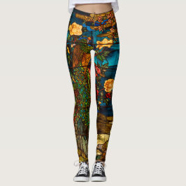 Legging Vidro Manchado Antigo com Pavões e Flores