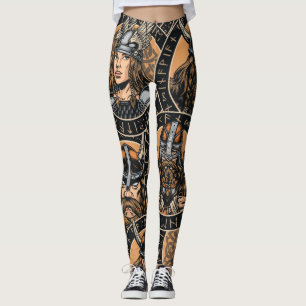 Legging Viking Warriors: Padrão Colorido de Vintage