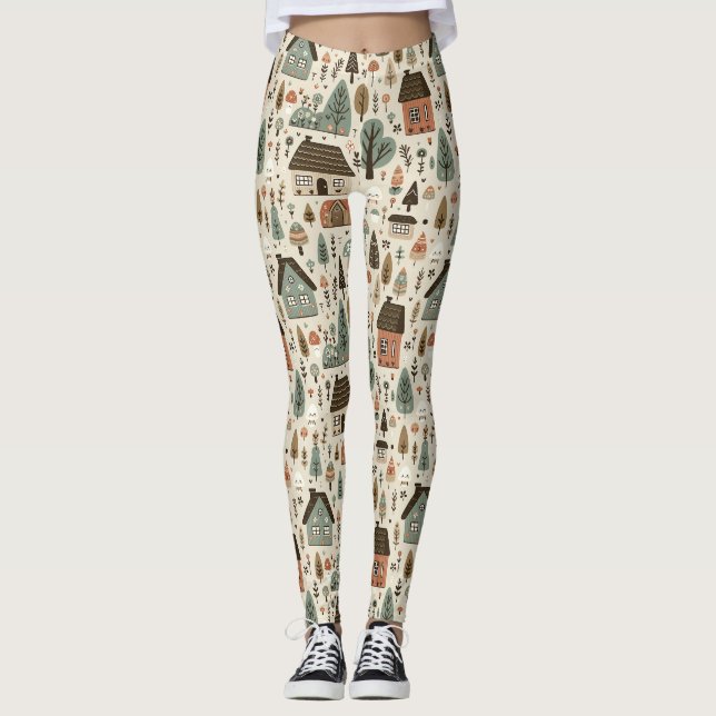 Legging Vila Caprichosa com Casas e Árvores (Frente)