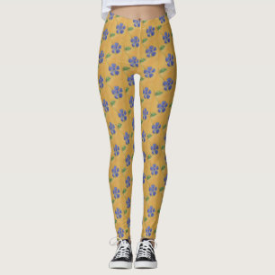 Legging Vinca azul, travessa em fundo amarelo
