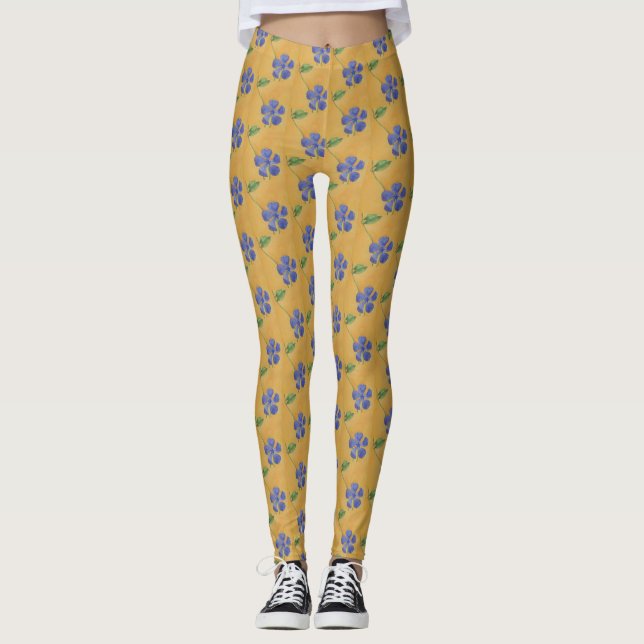 Legging Vinca azul, travessa em fundo amarelo (Frente)