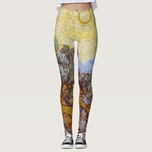 Legging Vincent van Gogh - Oliveiras, céu amarelo e sol (Frente)
