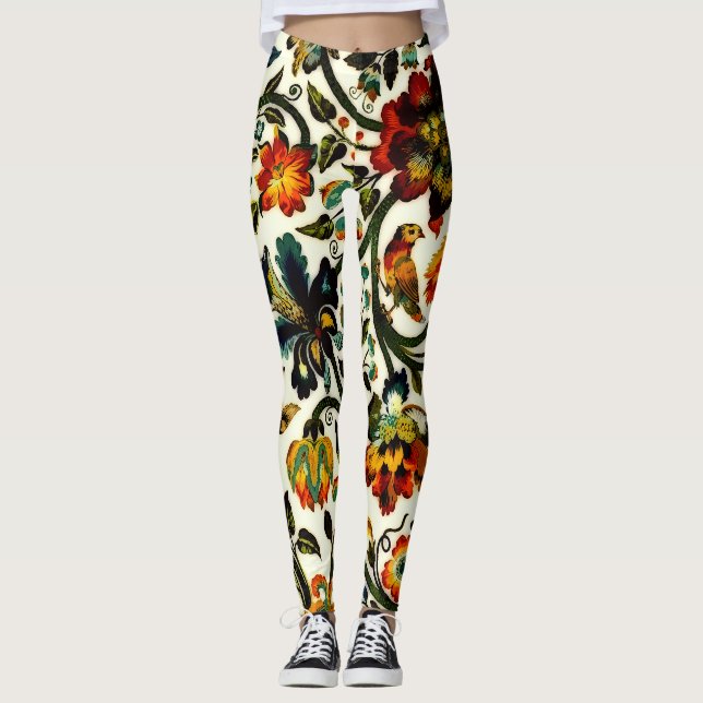 Legging Vintage Art Nouveau Thistles Cicadas Patterno (Frente)