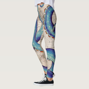 Legging Vintage azul escuro do mapa dos tentáculos