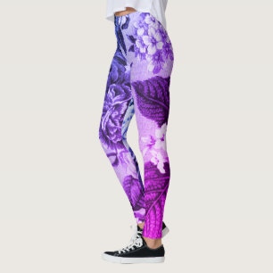 Legging Vintage azul & roxo Toile floral botânico No.1