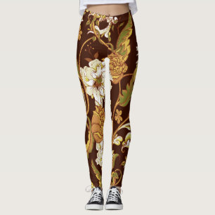 Legging Vintage barroco floral: magnólias, padrão rosa.