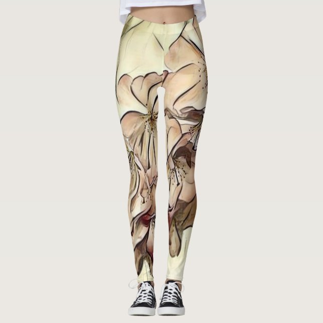 Legging Vintage beige Brown cherry floresce (Frente)