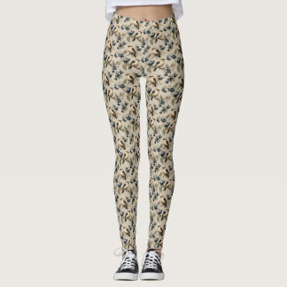 Legging Vintage Bird and Blueberry Seamless Pattern