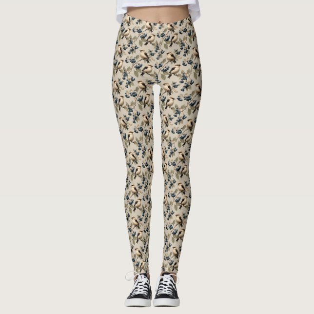 Legging Vintage Bird and Blueberry Seamless Pattern (Frente)