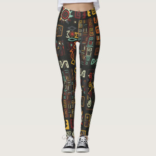 Legging Vintage Black Geometric African Doodle 