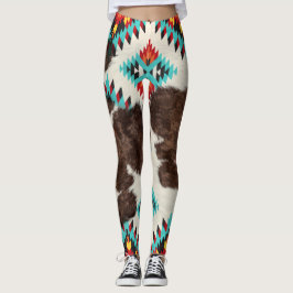 Legging Vintage Boho Southwest Cowhide Aztec Padrão