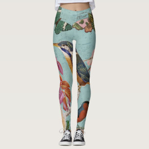 Legging Vintage, bonito borboletas de verão, em flores
