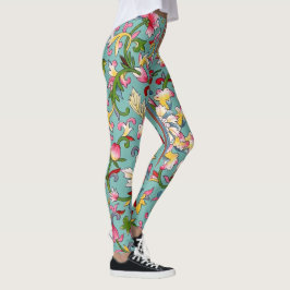 Legging Vintage China Buquê asiático rosa no azul-aqua