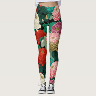 Legging Vintage Chrysanthemum Flowers Botanical Patttern