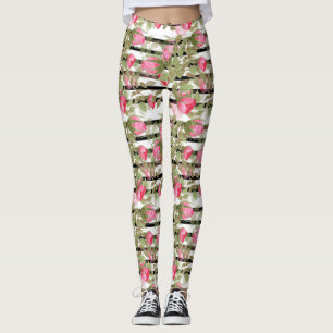Legging Vintage com aquarelas retro rosas rosa flores flor